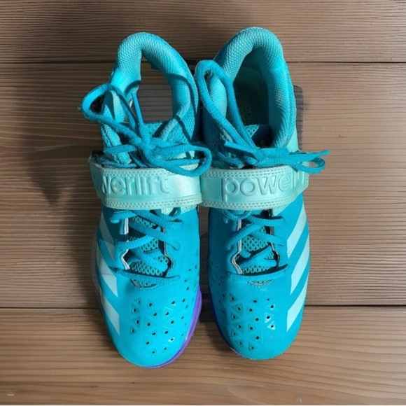 Adidas Powerlift Weightlifting Shoes Mens Sz 8.5  turquoise/yellow/purple - Picture 4 of 8